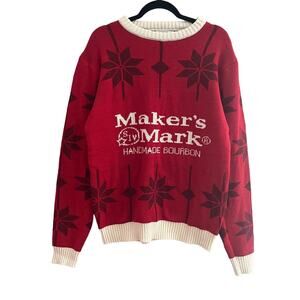 Maker's Mark Bourbon Whiskey Ugly Christmas Winter Sweater Mens Large Snowflake